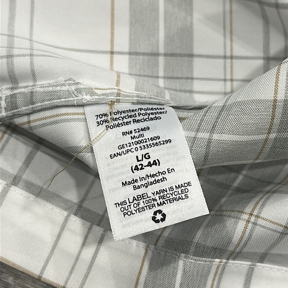 Men’s Short Sleeve Button Down Plaid Gray White Shirt Large Causal Classic Fit - Picture 8 of 11